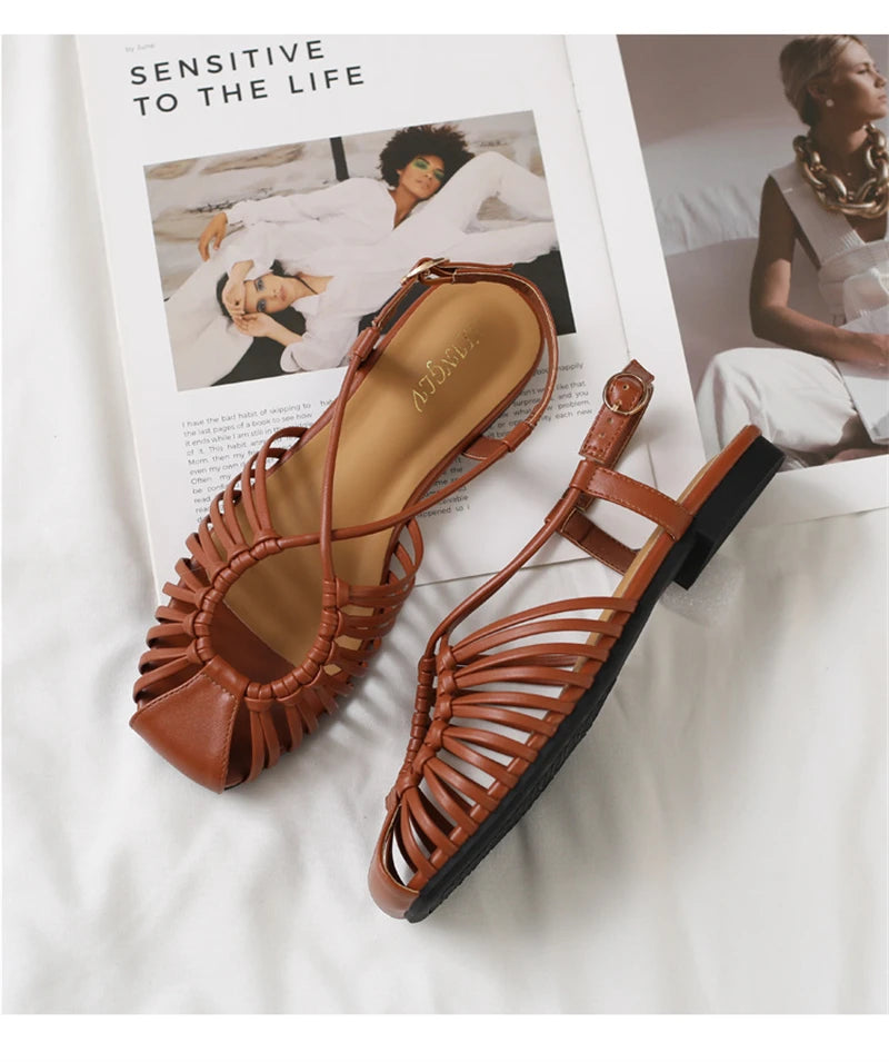 ZAROY Women Flat Sandals Summer Narrow Band Roman Shoes Casual Plus Size Brand Designer Banquet Beach Gladiator Sandalias Zapato