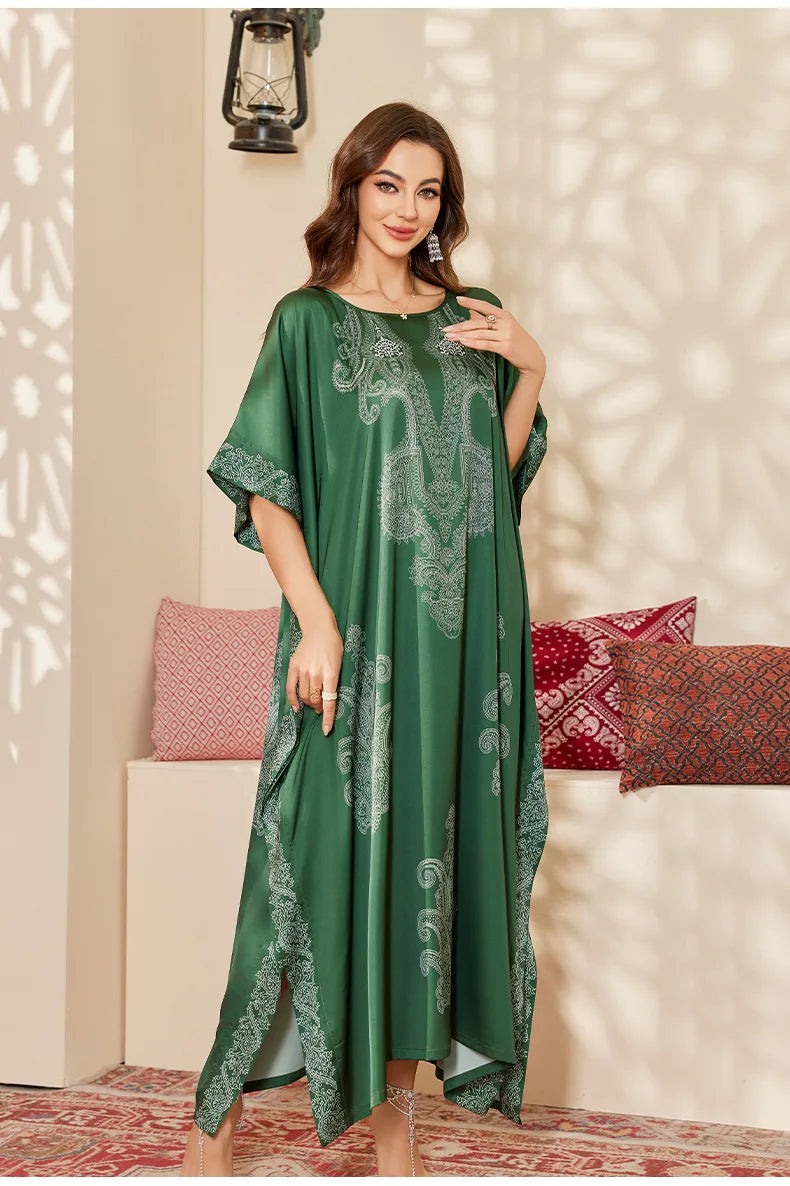 Oversize Female Long Nightgonw Sleep Dress Print Flower Satin Nightwear Home Clothes Spring Summer New Loose Bathrobe Loungewear