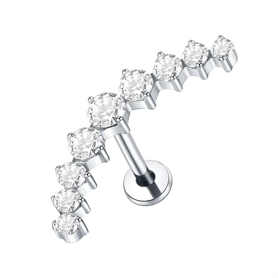 1Pc Titanium Ear Cartilage Stud Earrings for Women Internal Thread Zircon Flower Ear Lobe Tragus Helix Lip Rings Jewelry 16G