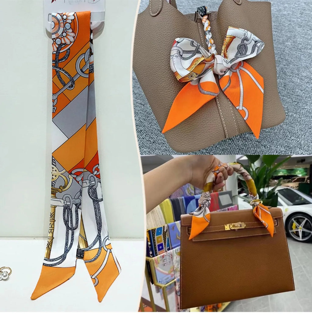 New 2025 simulated silk wrapped bag strap bag handle silk scarf tied bag ribbon decorative small streamer