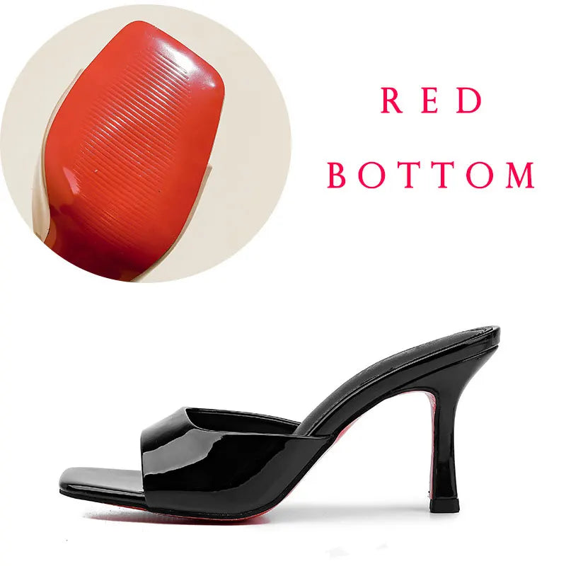 Size 34-42 Women Heeled Mules Sandals Soft Leather High Heels Summer Shoes For Women Slippers Vintage Open Toe Slides