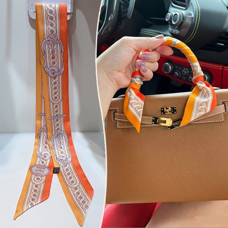 New 2025 simulated silk wrapped bag strap bag handle silk scarf tied bag ribbon decorative small streamer