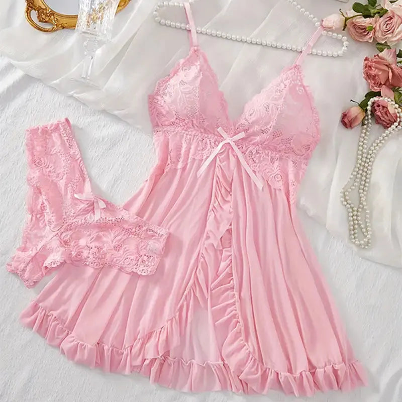 Transparent Ultra-short Dress Sexy Lingerie Lightweight Deep V Sling Nighty Loungewear Women's Pajamas Lace Nightdress Female