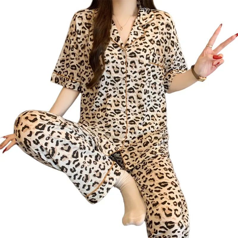 Sweet Cute Cherry Print Pajamas Women 2 Piece Set Soft Loungewear Summer Casual Short Sleeve Pajamas Set Korean Fashion Homewear