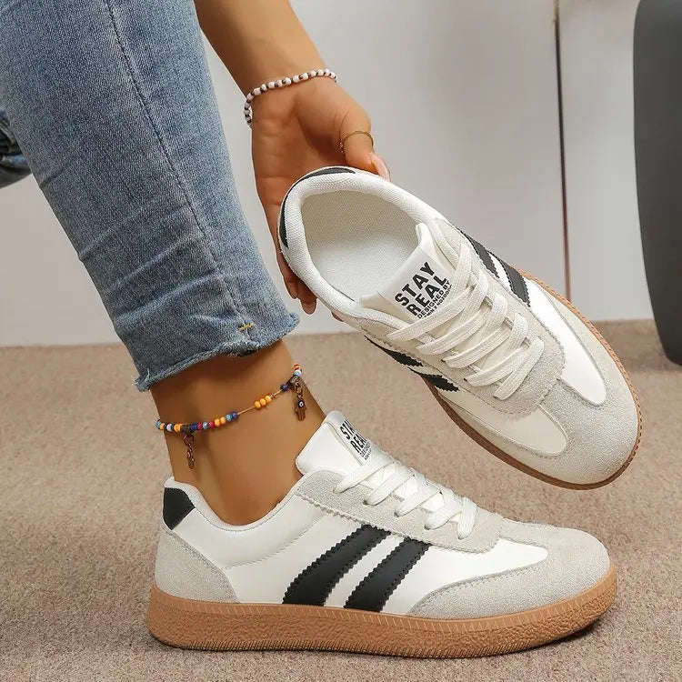 Lightweight Comfortable Sneakers for Women Fashion Striped Lace Up Sports Shoes Woman Casual Breathable Green Sneakers Plus Size