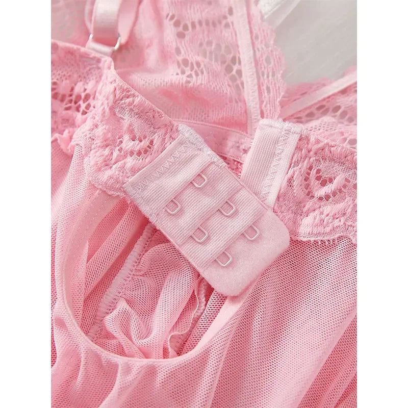 Suspender Suit Summer Ultra-thin Nightgown Lace Thong Sets Women's Sexy Pyjamas Lingerie Hot Night Dress Comfortable Sleepwear