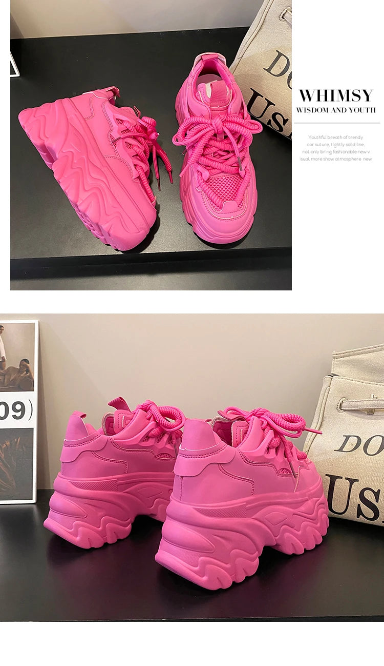 New High Platform Sneakers Women Thick Sole Sports Ladies Trainers Vulcanized Shoes Woman Chunky Sneakers Zapatillas Mujer 8.5CM