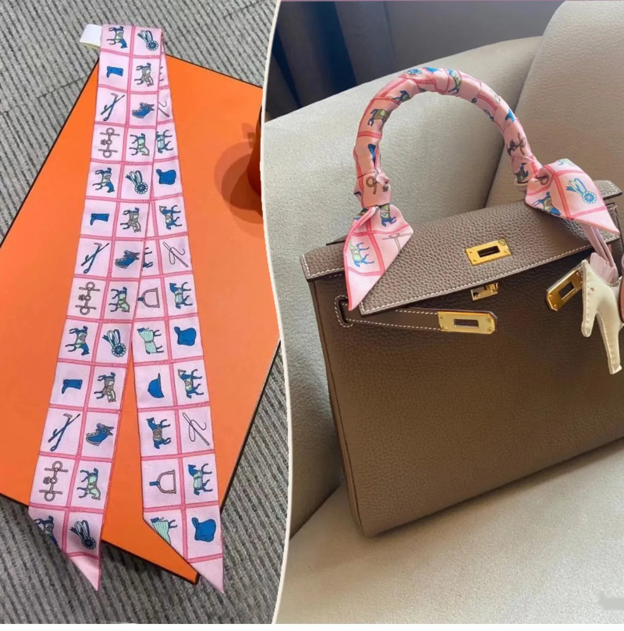 New 2025 simulated silk wrapped bag strap bag handle silk scarf tied bag ribbon decorative small streamer