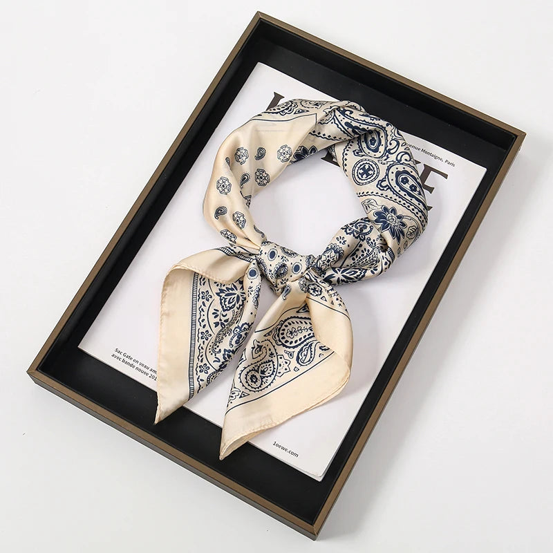Luxury Women Silk Square Scarf Shawl Fashion Xiaoxiangfeng Print Design Satin Hijab Wraps Neckerchief Female Hair Bands 70*70CM