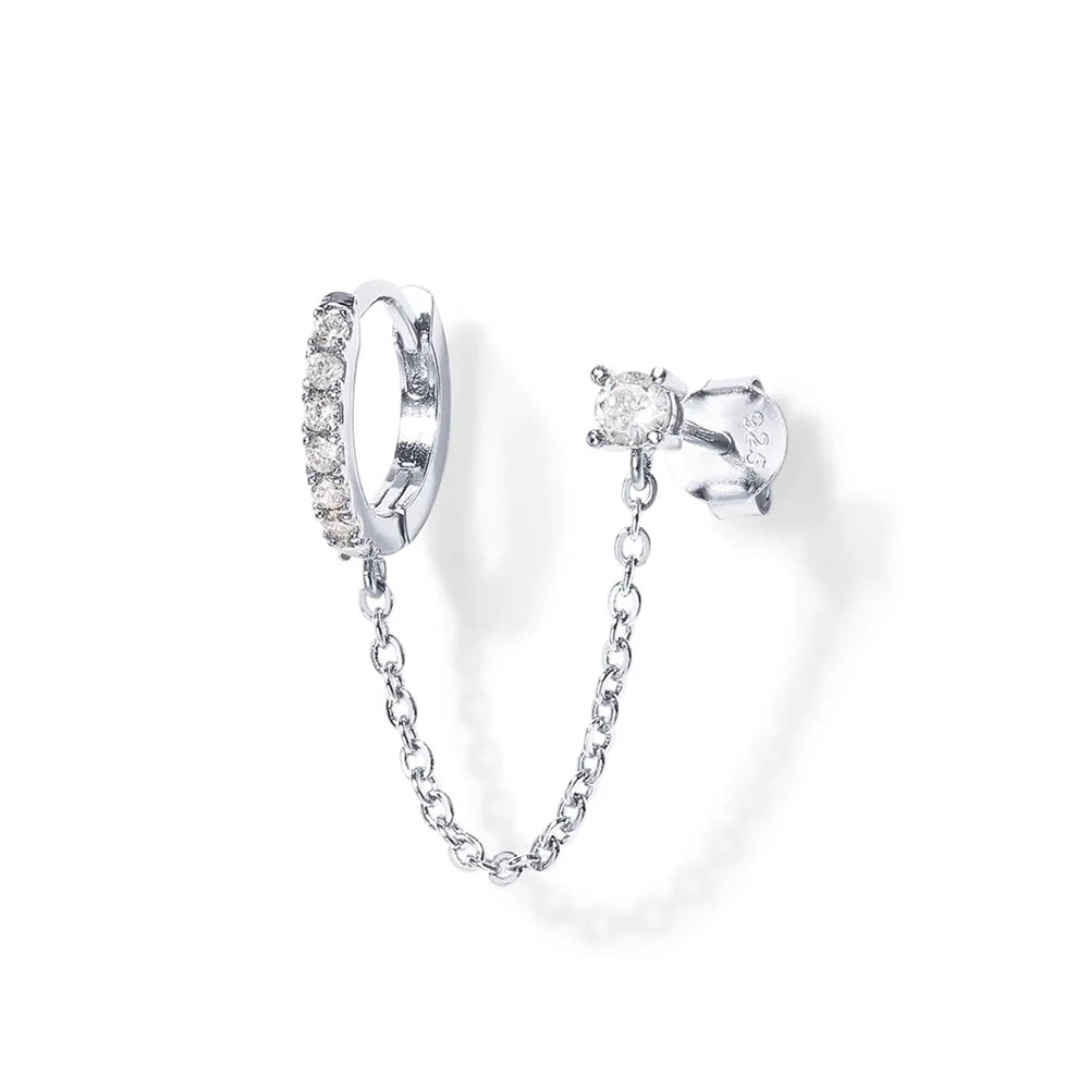 CANNER 1PC 925 Sterling Silver Eight-pointed Star CZ Piercing Earring For Women Ins Tassel Chain Stud Earring Party Fine Jewelry
