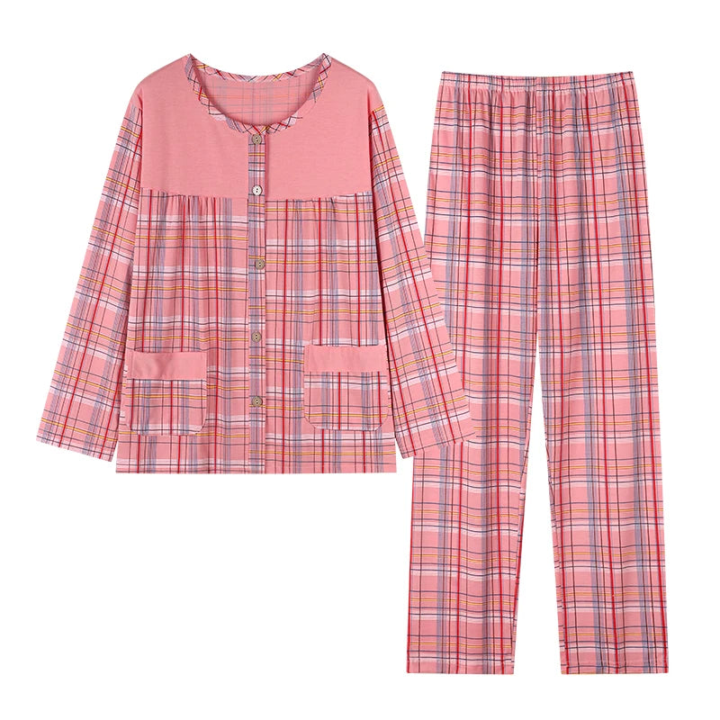 Women Small Flower Pajamas Set Big Yards Pijamas Mujer Autumn Sweet Cute Princess Long Sleeve Cardigan O-Neck Nightwear Homewear