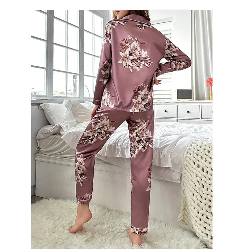 Pajamas For Women's Floral Print Long-Sleeved Sleepwear Button Down 2 Piece Soft Loungewear Pjs Set Pajama Pants Homewear