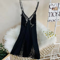 Sexy Hollow Out Lace Strap Nightgown Women Sleepwear Embroidery Flower Robe Silky Satin Nightdress Home Wear Intimate Lingerie