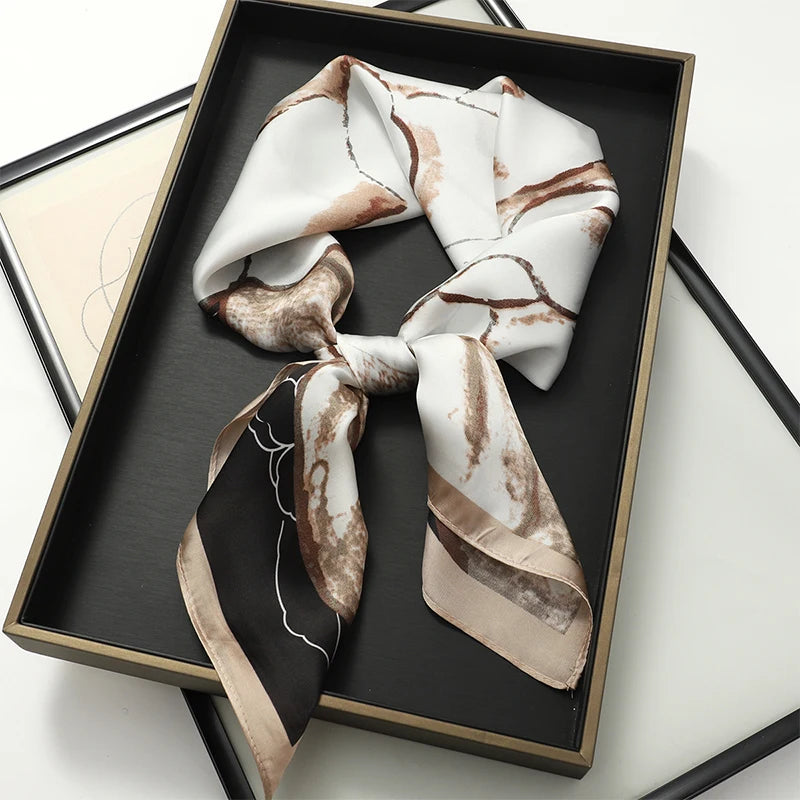 Luxury Women Silk Square Scarf Shawl Fashion Xiaoxiangfeng Print Design Satin Hijab Wraps Neckerchief Female Hair Bands 70*70CM