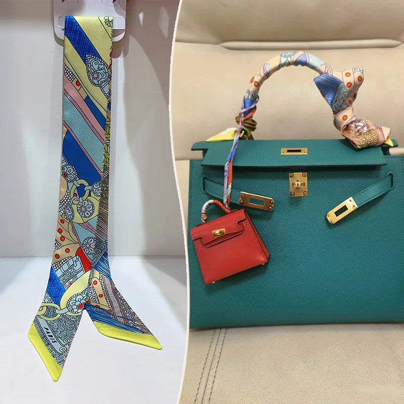 New 2025 simulated silk wrapped bag strap bag handle silk scarf tied bag ribbon decorative small streamer