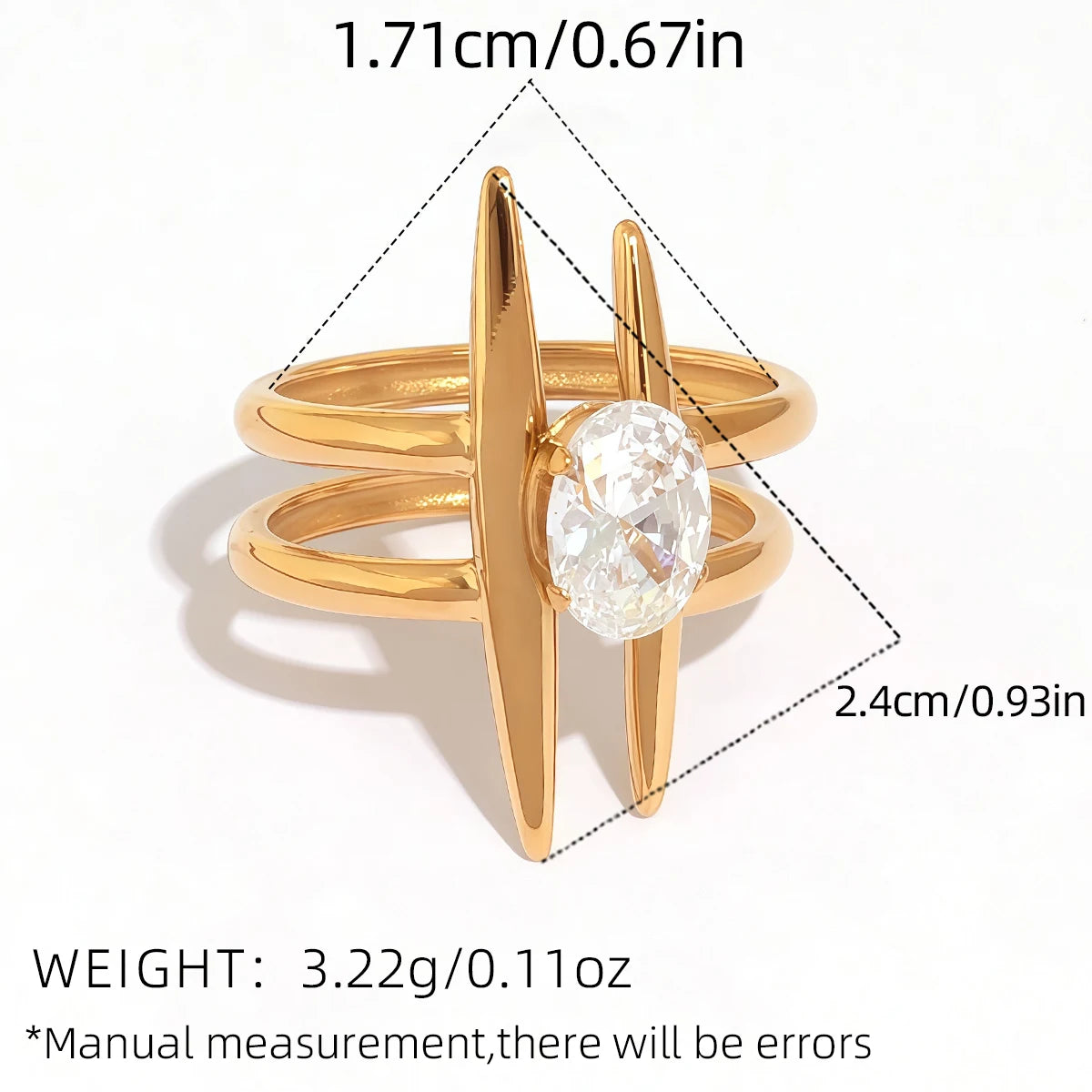 Statement Stainless Steel Delicate Shiny Cubic Zirconia Ring For Women High Quality 18K Gold PVD Plated Finger Jewelry Gift