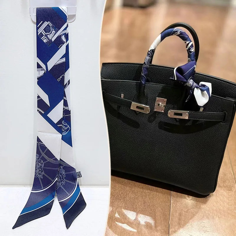 New 2025 simulated silk wrapped bag strap bag handle silk scarf tied bag ribbon decorative small streamer
