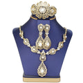 Sunspicems Morocco Bride Jewelry Sets Hollow Flower Women Earring Necklace Bracelet Water Drop Crystal Arabic Wedding Necklace