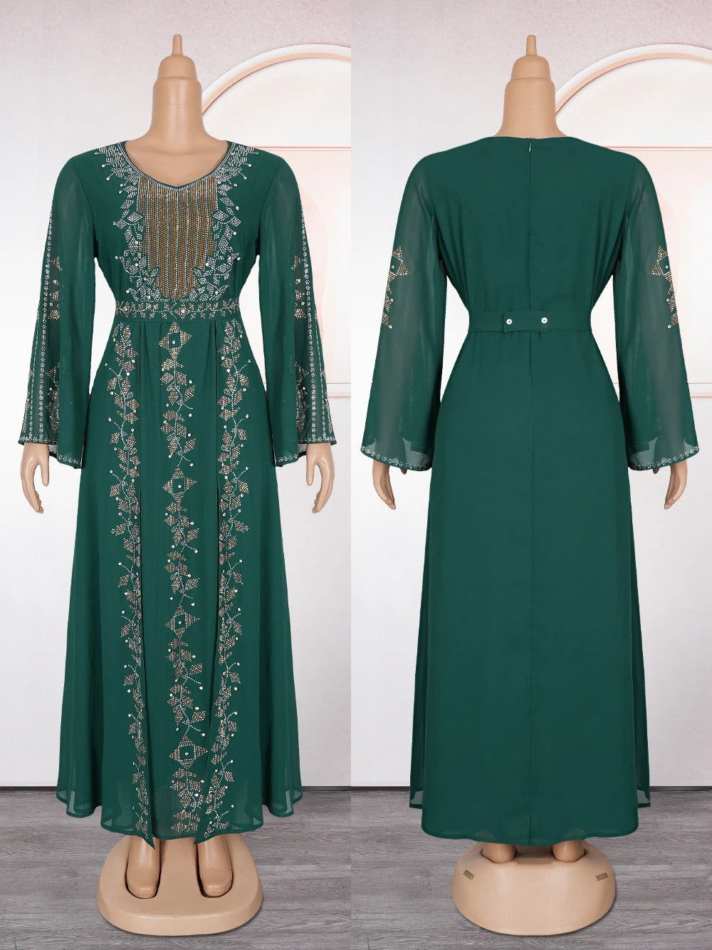 Ruffle Sleeve Chiffon Dresses Elegant Women Wedding Party Evening Gown African Dashiki Diamond Abaya Clothes Dubai Turkey Dress