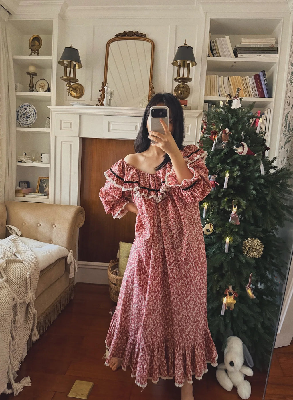 100% Pure Cotton Nightgown Women 2026 New Arrival Spring Summer French Retro Sweet Flower Printed Nightdress Loungewear