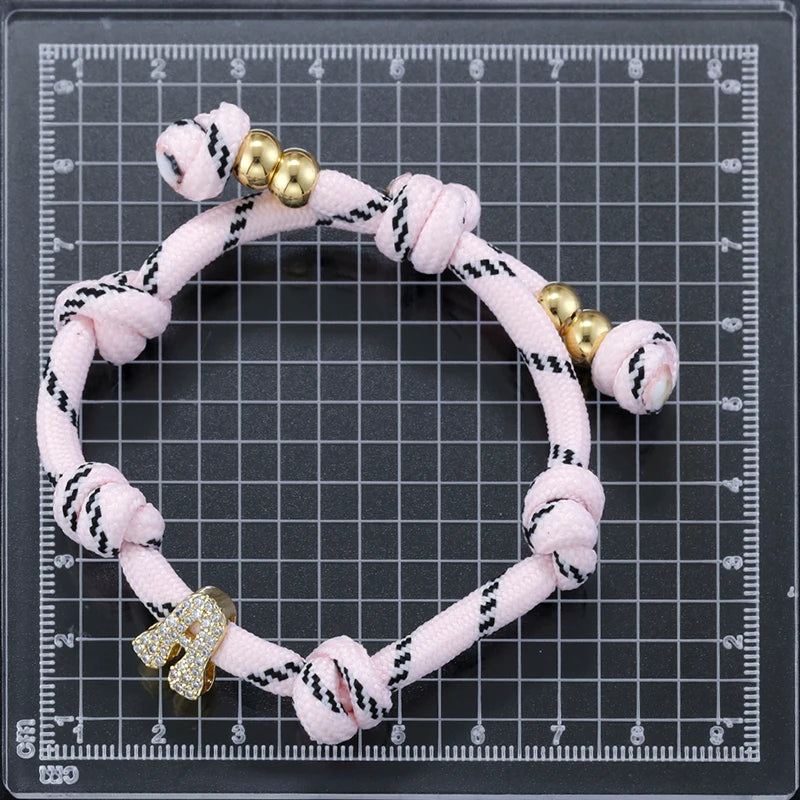 ZHUKOU Large/Small Size,Glossy/Zircon,Custom Letters A-Z Colorful Braided Bracelet with Drawstring Adjustment Unisex Style 1 Pc