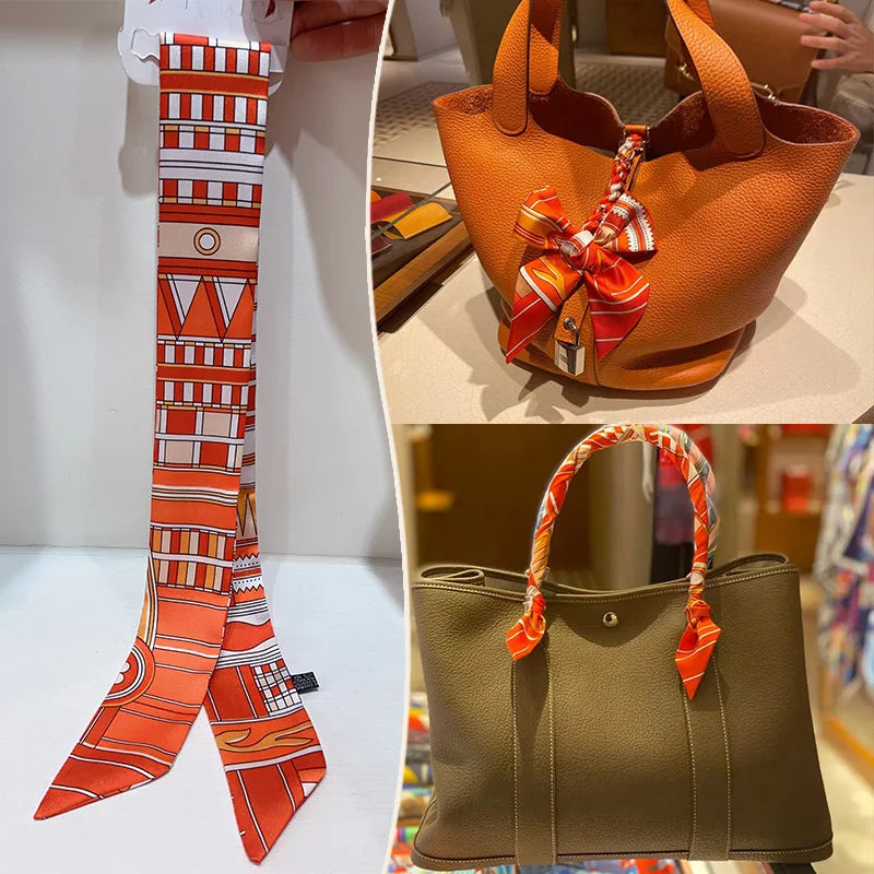 New 2025 simulated silk wrapped bag strap bag handle silk scarf tied bag ribbon decorative small streamer
