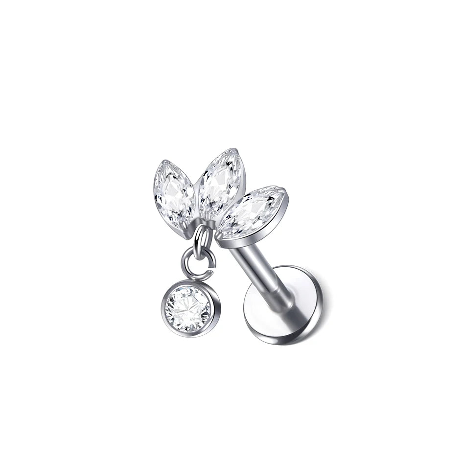 1Pc Titanium Ear Cartilage Stud Earrings for Women Internal Thread Zircon Flower Ear Lobe Tragus Helix Lip Rings Jewelry 16G