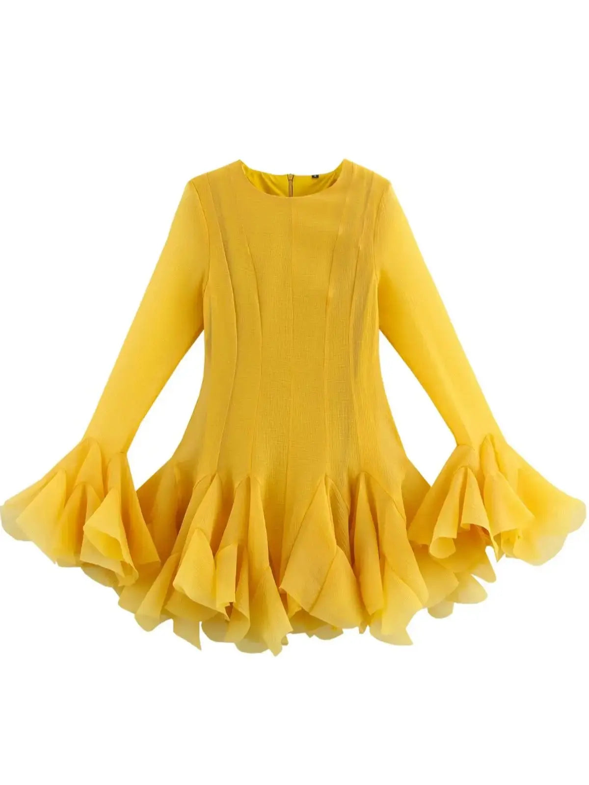 2026 Summer Women's Elegant Multi-Layered Ruffled Hem Mini Dresses Lady Sweet French Style Long Flare Sleeve Slim Fit Puffy Robe