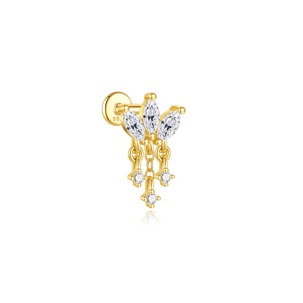 CANNER 1PC 925 Sterling Silver Eight-pointed Star CZ Piercing Earring For Women Ins Tassel Chain Stud Earring Party Fine Jewelry
