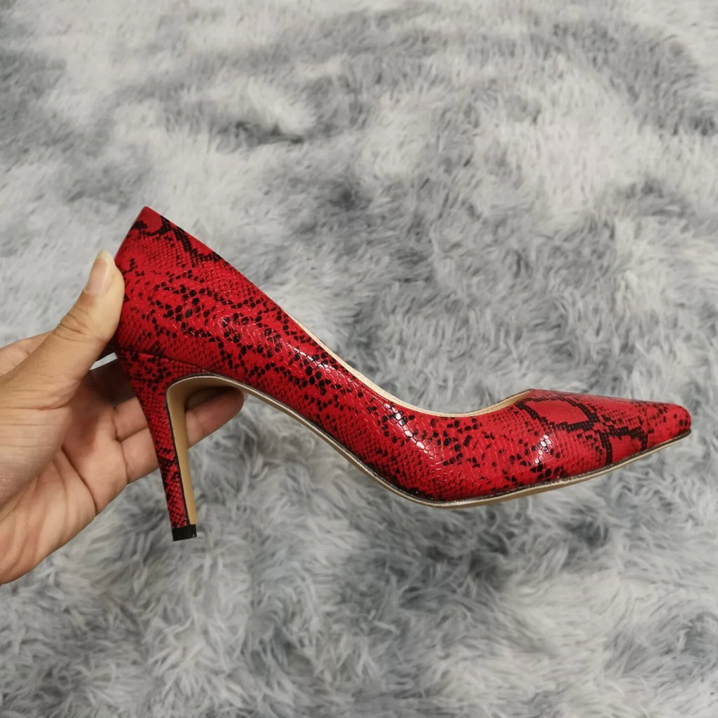 13 Style Women's Large Pumps Classic Sexy Pointed Toe 9cm mid High Heels Women Pumps Faux Black red Office Party Wedding Shoes