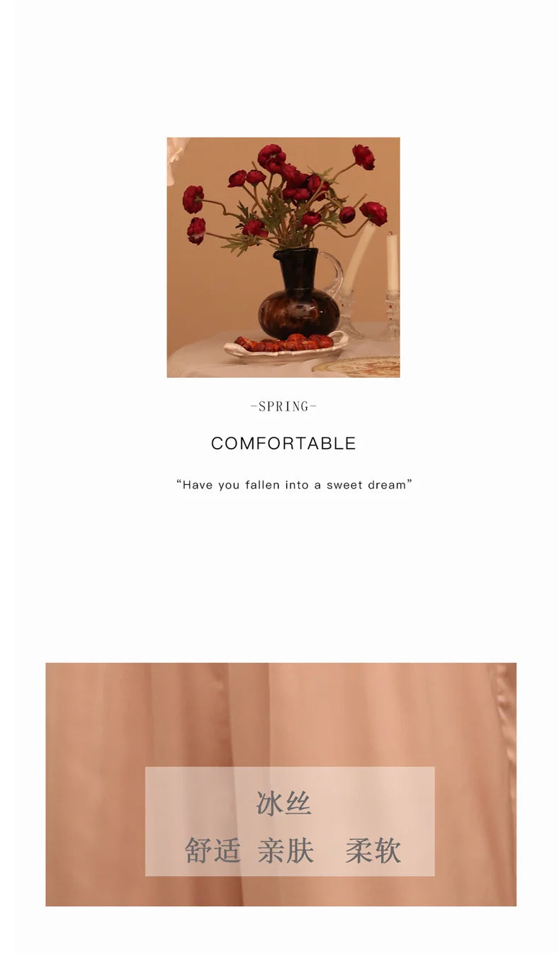 Two Piece Pajamas Set Women Satin Nightwear Home Clothes Spring Autumn Long Sleeve Shirt&pants Sleepwear Suit