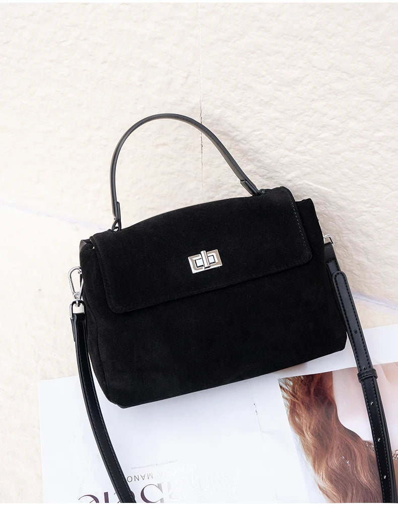 2026 NEW Autumn winter women's Natural Suede leather Crossbody Bag luxury designer Genuine Leather commuting messenger bag