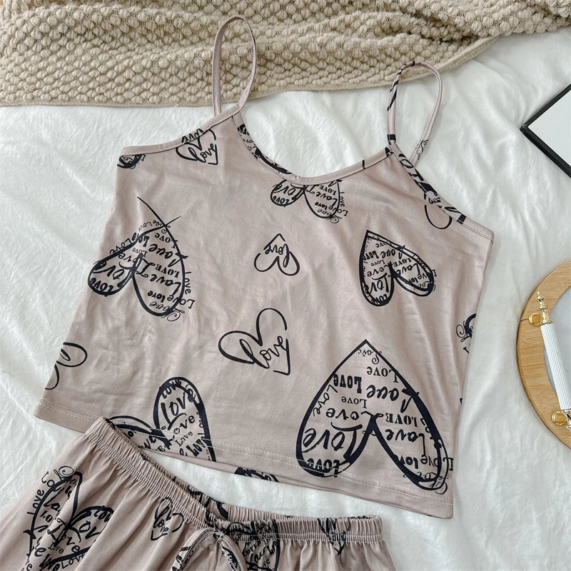 Summer Elegant Floral Print Sleepwear Women Sexy Ultra-Thin Vest and Shorts Comfortable Loungewear Breathable Nightwear HomeWear