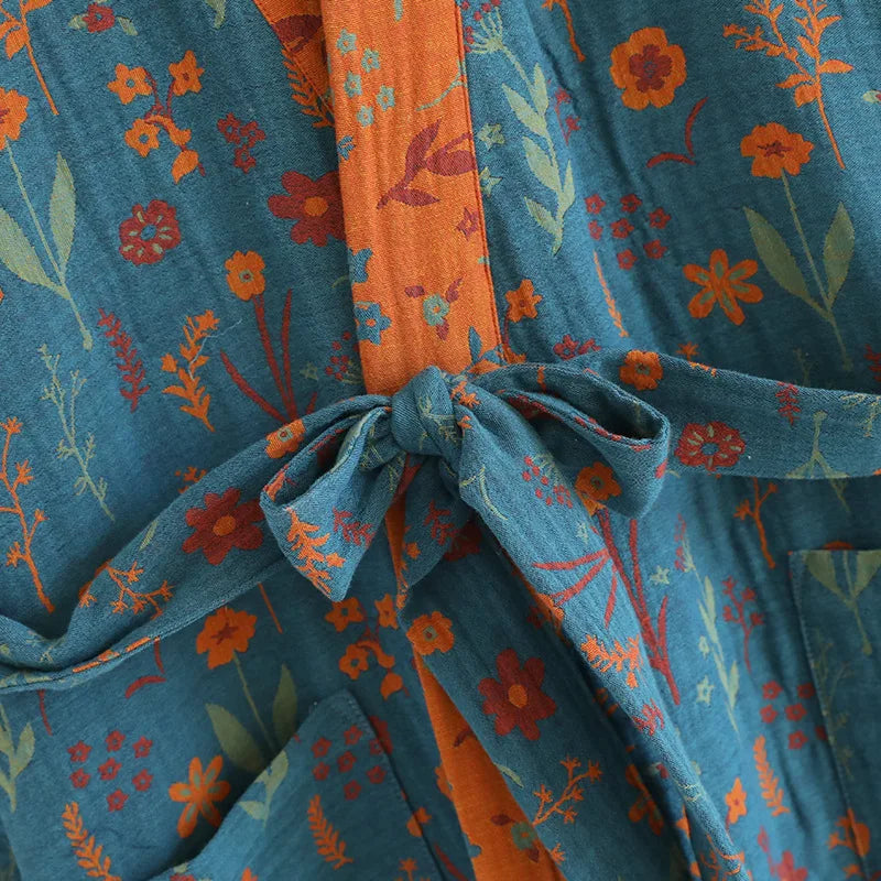 Spring Summer Yukata Print Flower Cotton Robe Sleepwear Female Japanese Retro Kimono Bathrobe Loose Casual Home Dressing Gown