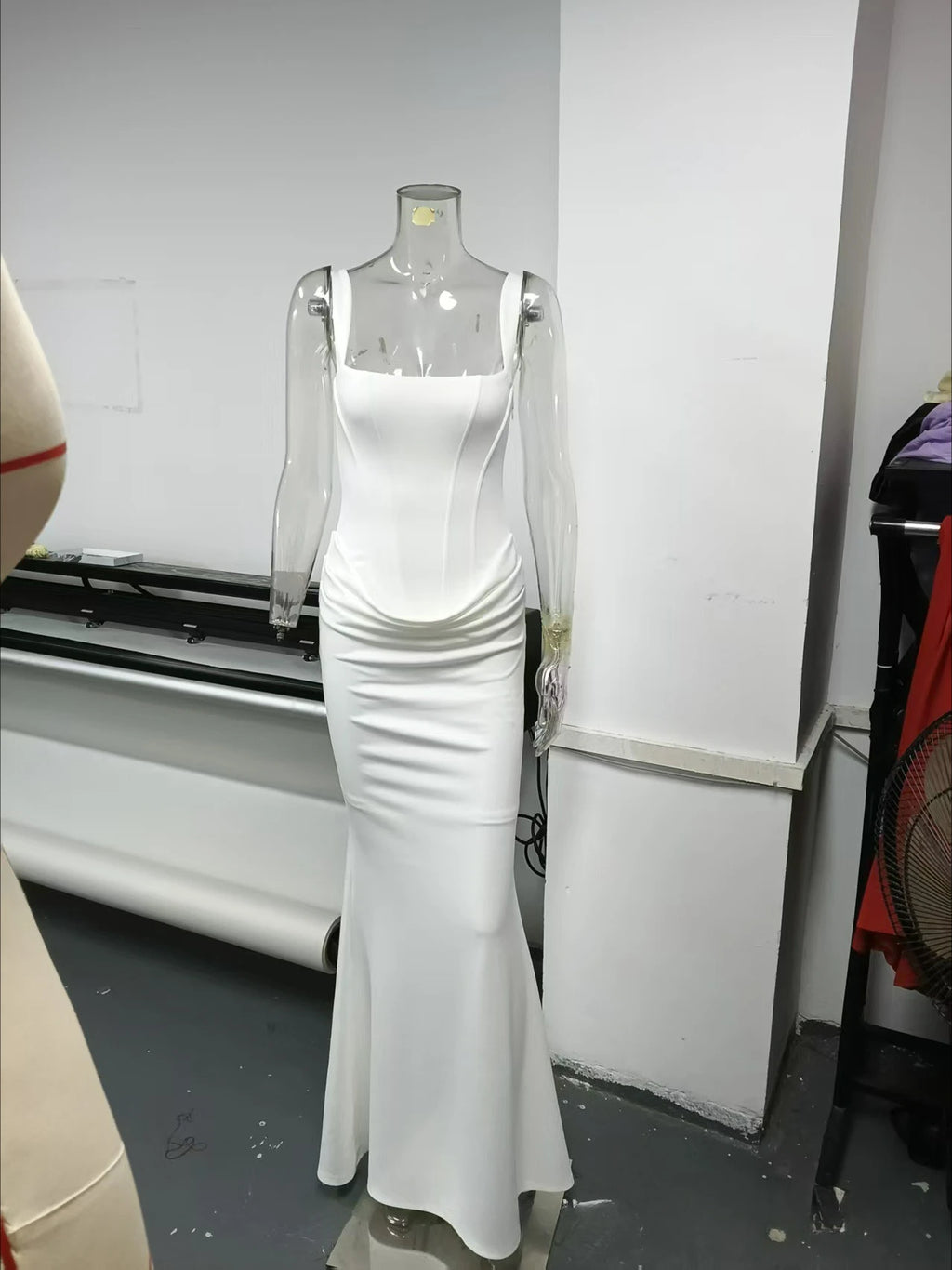 Suninheart White Women's Maxi Dress Elegat Lace Up Dress Slim Formal Wedding Guest Party Dress