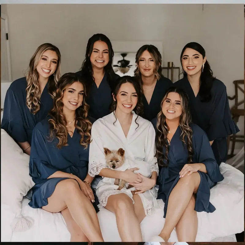 Personalized Bride Bridesmaid Robes Chiffon Ruffle Trim Kimono Birth Flower Ruffle Robe Set Bridal Shower Proposal Dressing Gown