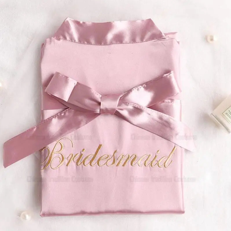 Sliver Embroider Bride Robe Wedding Dress Kimono Gown Short Satin Sleepweawr Bridesmaid Bachelor Party Slipper Loungewear