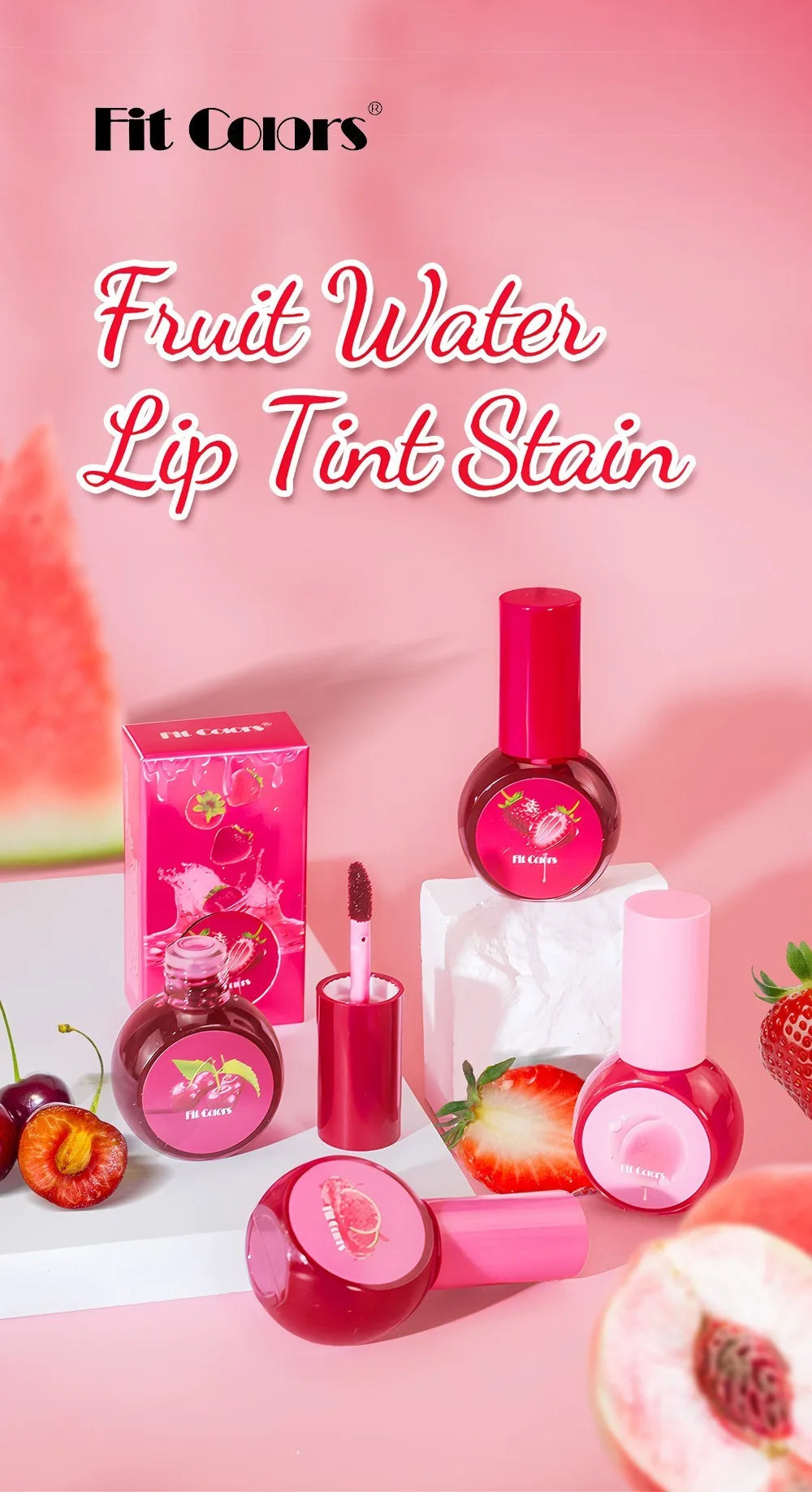 Fruit Juice Water Lip Gloss Liquid Long Lasting Blush Tint Makeup for Cheek Blusher Eyeshadow Matte Rouge 3-in-1 Dyed Cosmetics
