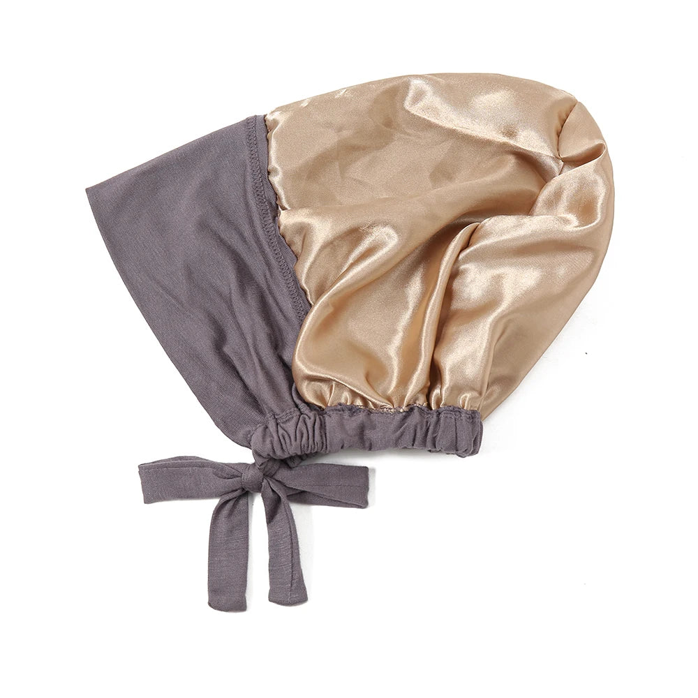 Double Layer Modal Satin Hijab Cap Islam Undercap with Tie Bonnet Instant Hijabs for Women Turkish Scarves Muslim Turban Bandana