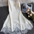 Satin Suspender Skirt Sleepwear Women Nightdress Silky Lace Nightwear Intimate Lingerie Sexy Nightgown Casual Home Dressing Gown