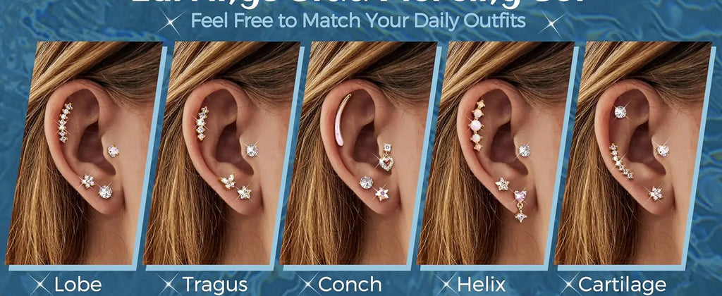 Bobisty Surgical Steel Cartilage Studs Earrings Hypoallergenic Earring Set Flat Back Helix Tragus Piercing Jewellery for Women