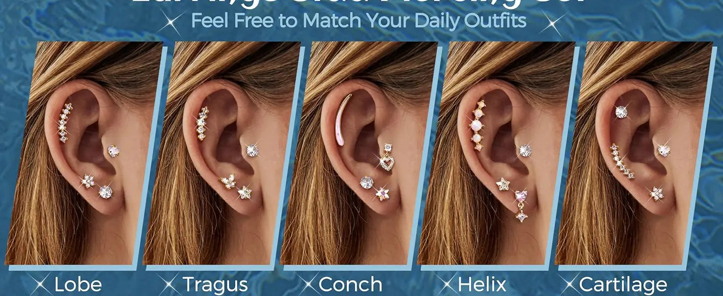 Bobisty Surgical Steel Cartilage Studs Earrings Hypoallergenic Earring Set Flat Back Helix Tragus Piercing Jewellery for Women