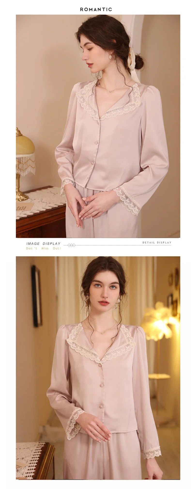 Two Piece Pajamas Set Women Satin Nightwear Home Clothes Spring Autumn Long Sleeve Shirt&pants Sleepwear Suit