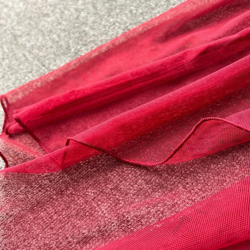 new Women's Multicolour Transpar Sexy Charming Flowing Mesh Long Skirt With Girls V-neck Lace Hollowed out Flower Top Two Pieces