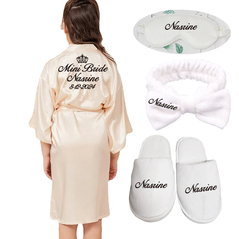 Customized Name Date Flower Girl Robes Set Wedding Bathrobes Pajamas Kids Nightdress Birthday Party Kid Robe