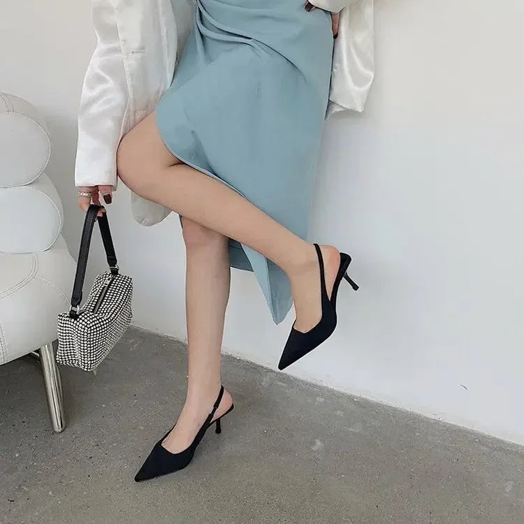 Summer Women Heels Sandals Red Pointed Slingback Sandals Shoes Green Black Purple Kitten Heels Party Prom Ladies Stilettos