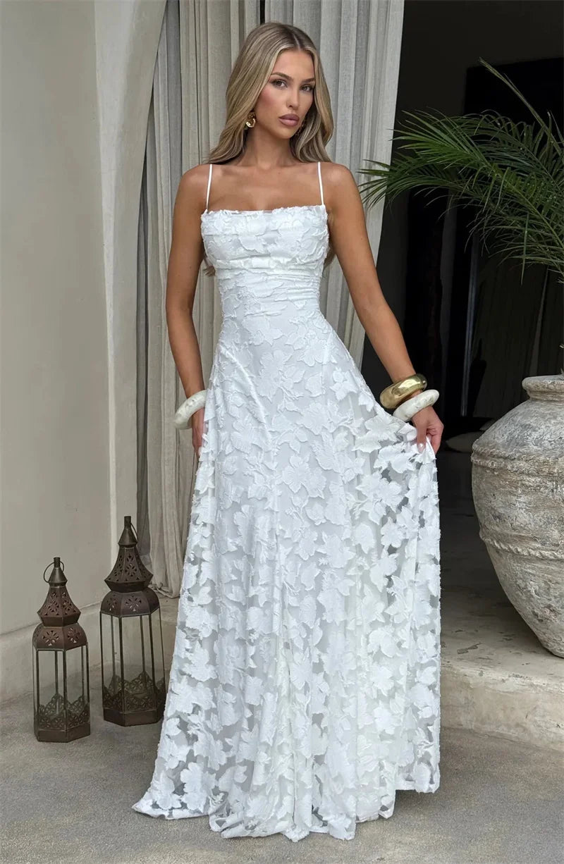 Spaghetti Strap Backless Sexy Maxi Dress Women Gown Fashion Off-shoulder Sleeveless Lace-up Evening Club Party Dress