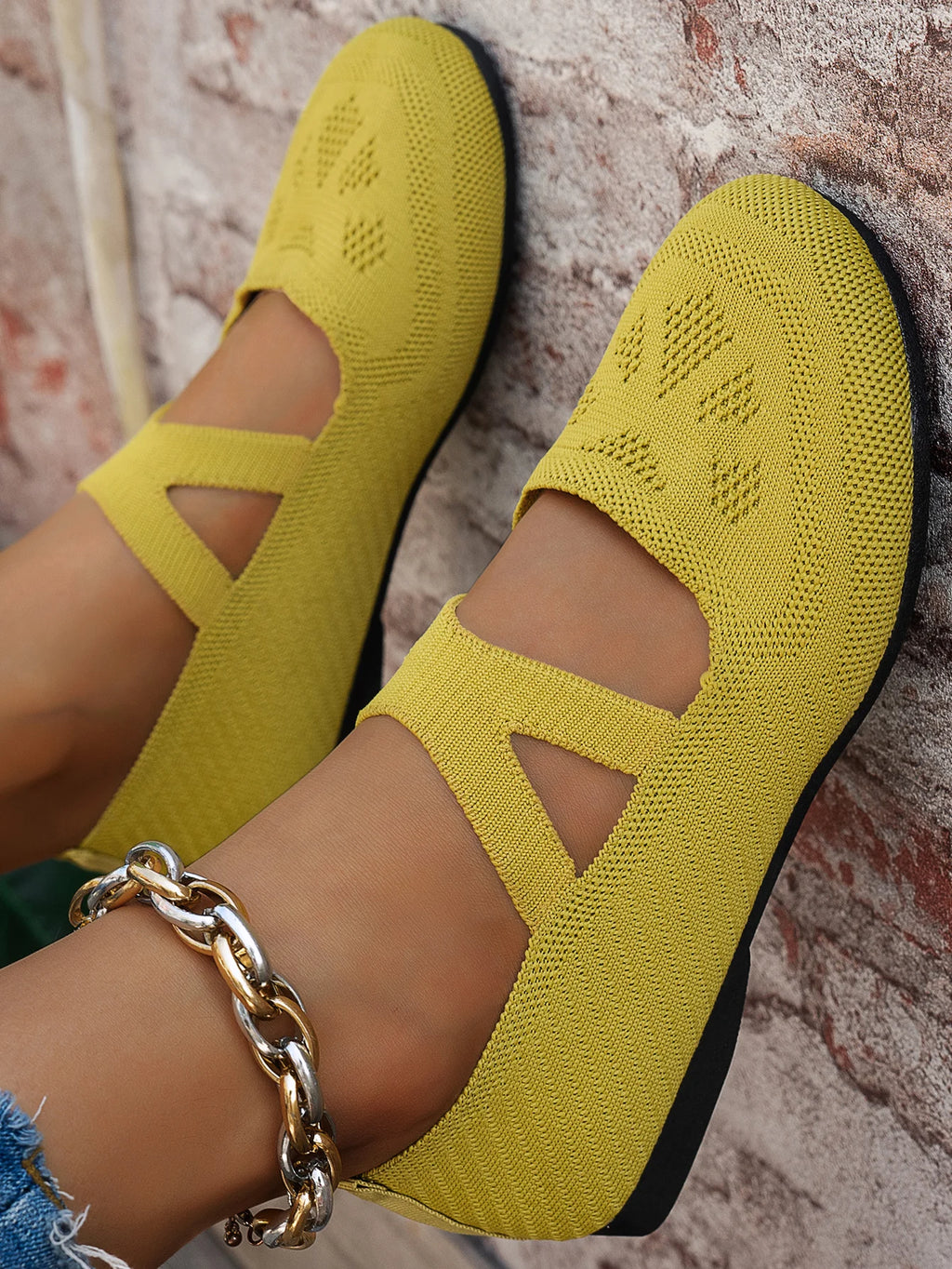 Round-toe small single shoes, fairy-style ballet shoes, comfortable knitted Mary Jane shoes