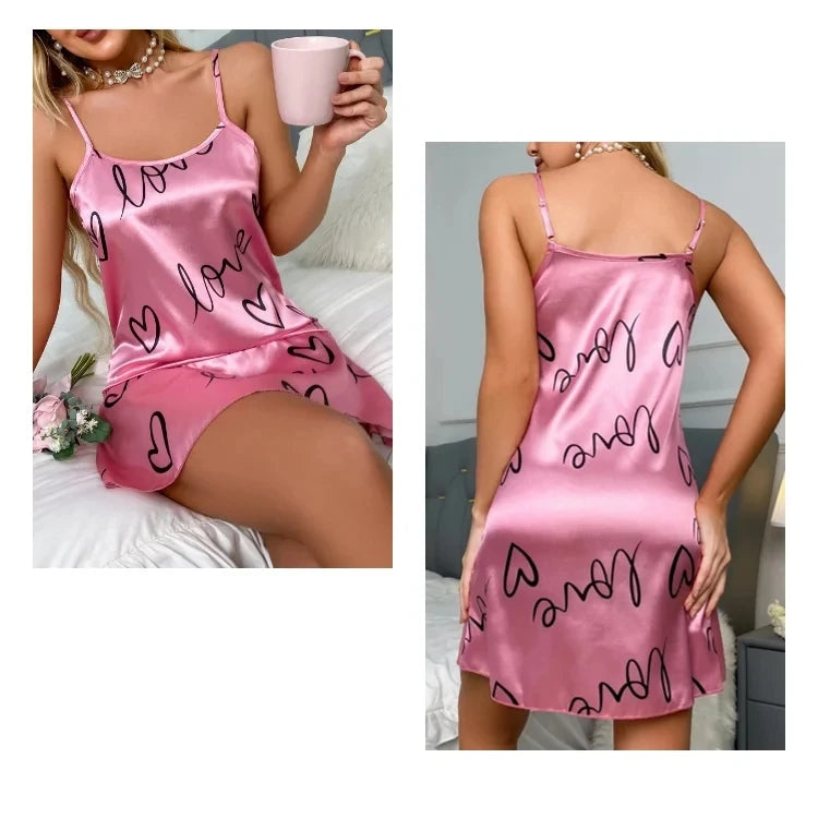 Summer Women Fashion Lace Sexy Sleeveless U-Neck Spaghetti Strap Lingerie Sain Sleepwear Comfortable Nightwear Home Clothes