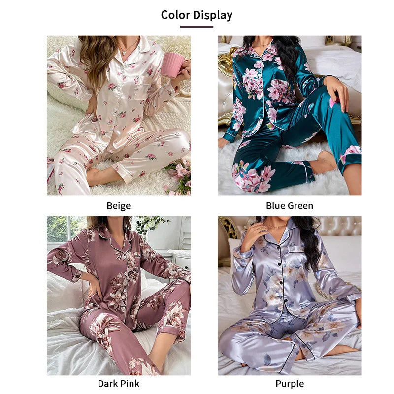 Pajamas For Women's Floral Print Long-Sleeved Sleepwear Button Down 2 Piece Soft Loungewear Pjs Set Pajama Pants Homewear